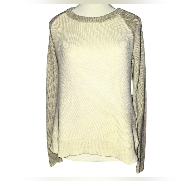 Madewell Colorblock Waffle Knit Cross-Back Sweater Heather Moonstone Sz XS - Picture 5 of 16